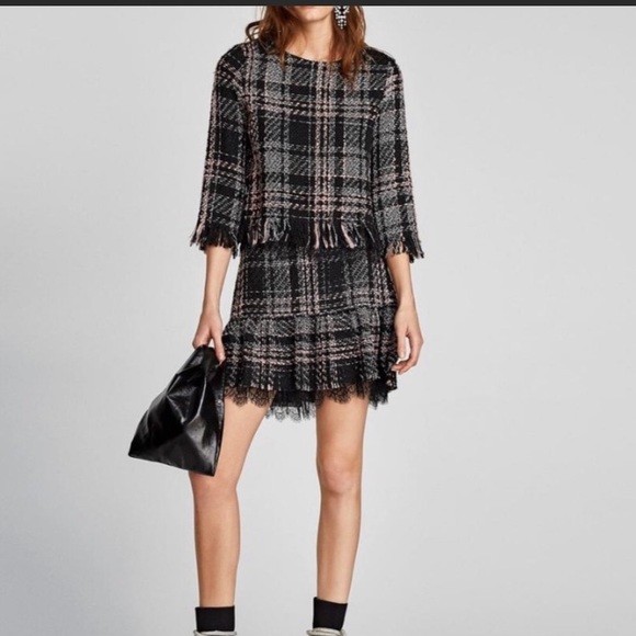 tweed skirt set zara